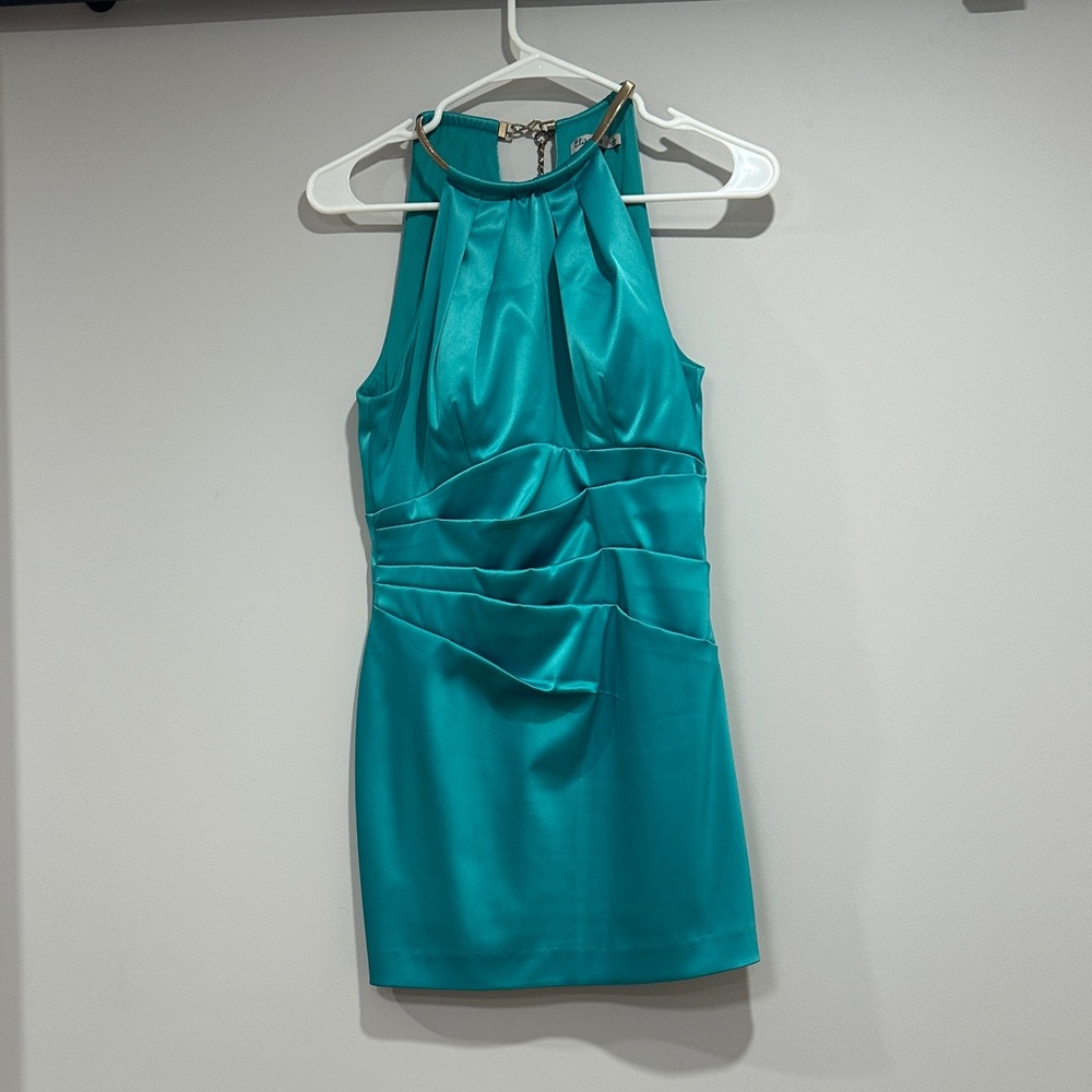 Eliza J Teal Halter Mini Dress